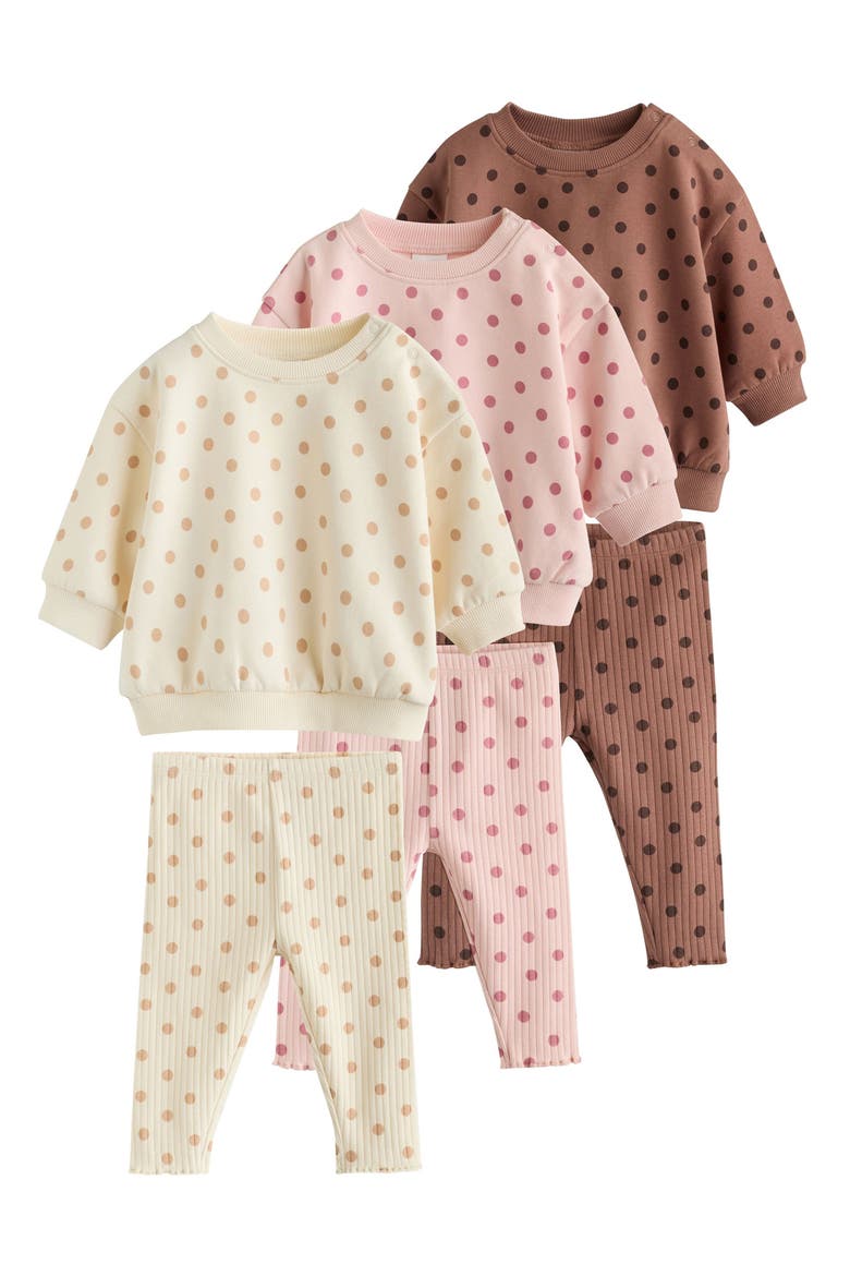 Kids' 6-Piece Polka Dot Sweatshirt and Leggings Set, Main, color, BROWN