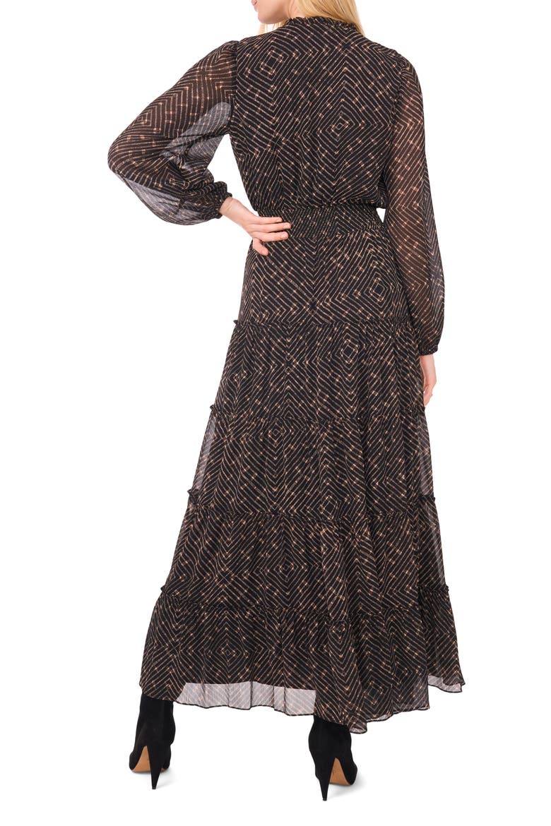 Metallic Chevron Tiered Long Sleeve Maxi Dress, Alternate, color, RICH BLACK
