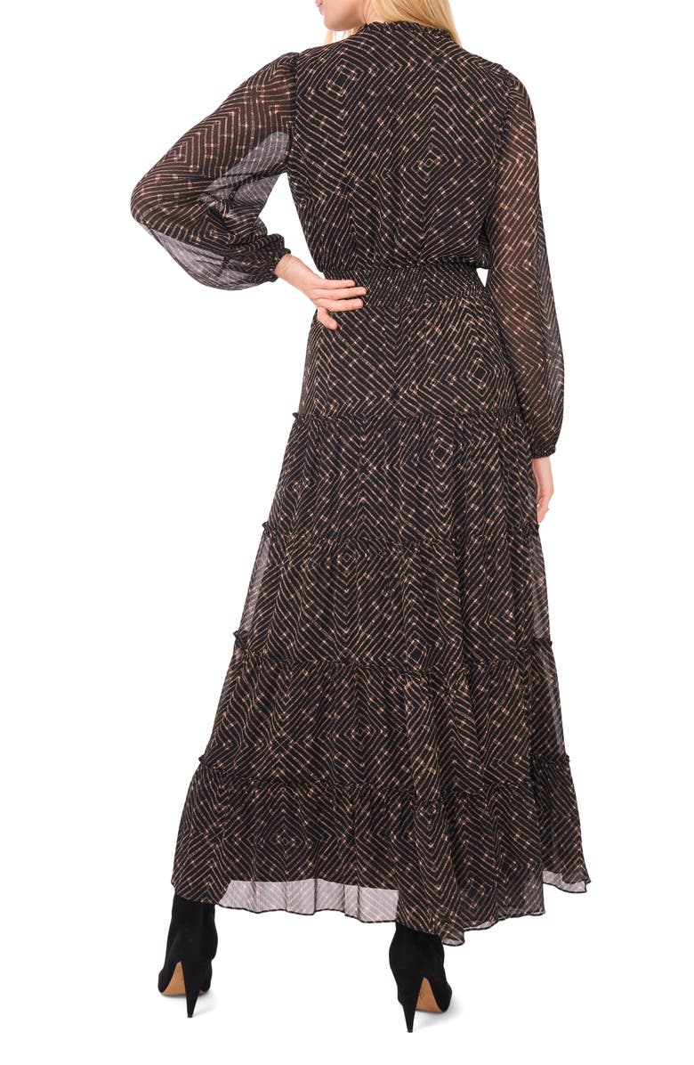 1.STATE Metallic Chevron Tiered Long Sleeve Maxi Dress, Alternate, color, 