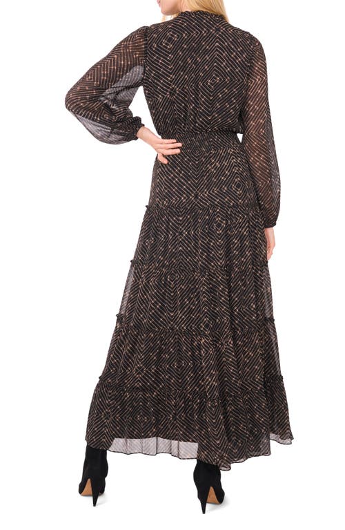 1.state Metallic Chevron Tiered Long Sleeve Maxi Dress In Black