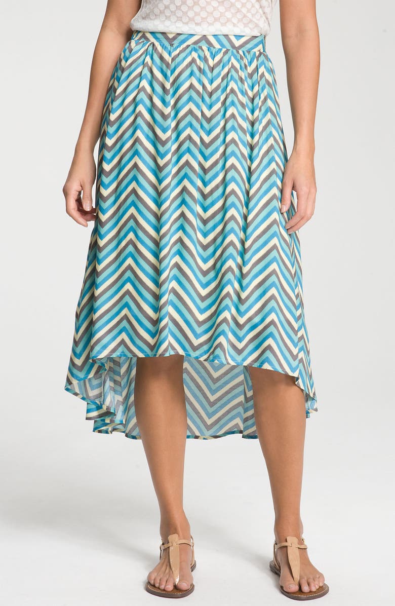 Bobeau Chevron Stripe Skirt with High/Low Hem, Main, color,