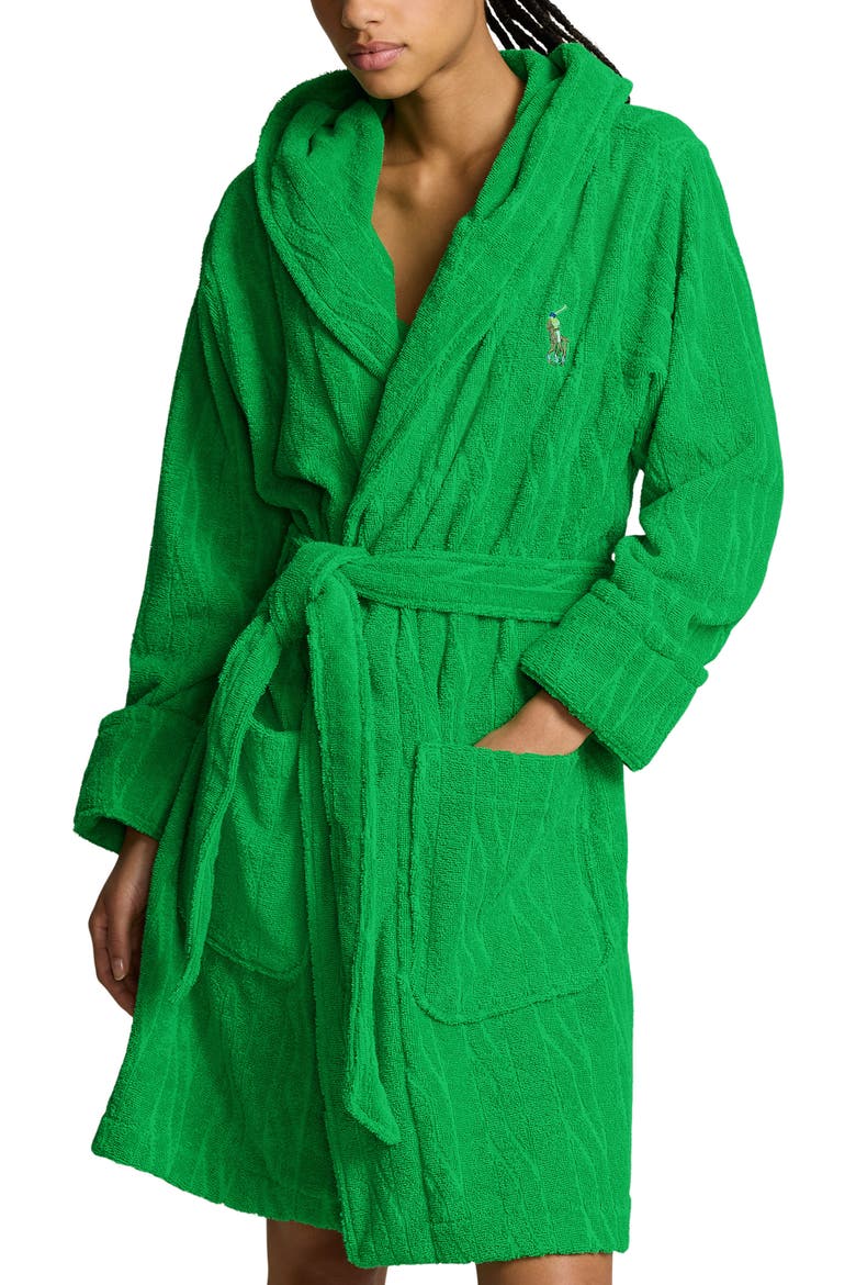 Hooded Jacquard Robe, Alternate, color, BRIGHT CLOVER