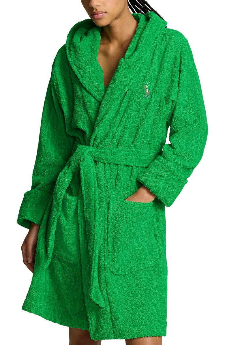 Polo Ralph Lauren Hooded Jacquard Robe, Alternate, color,