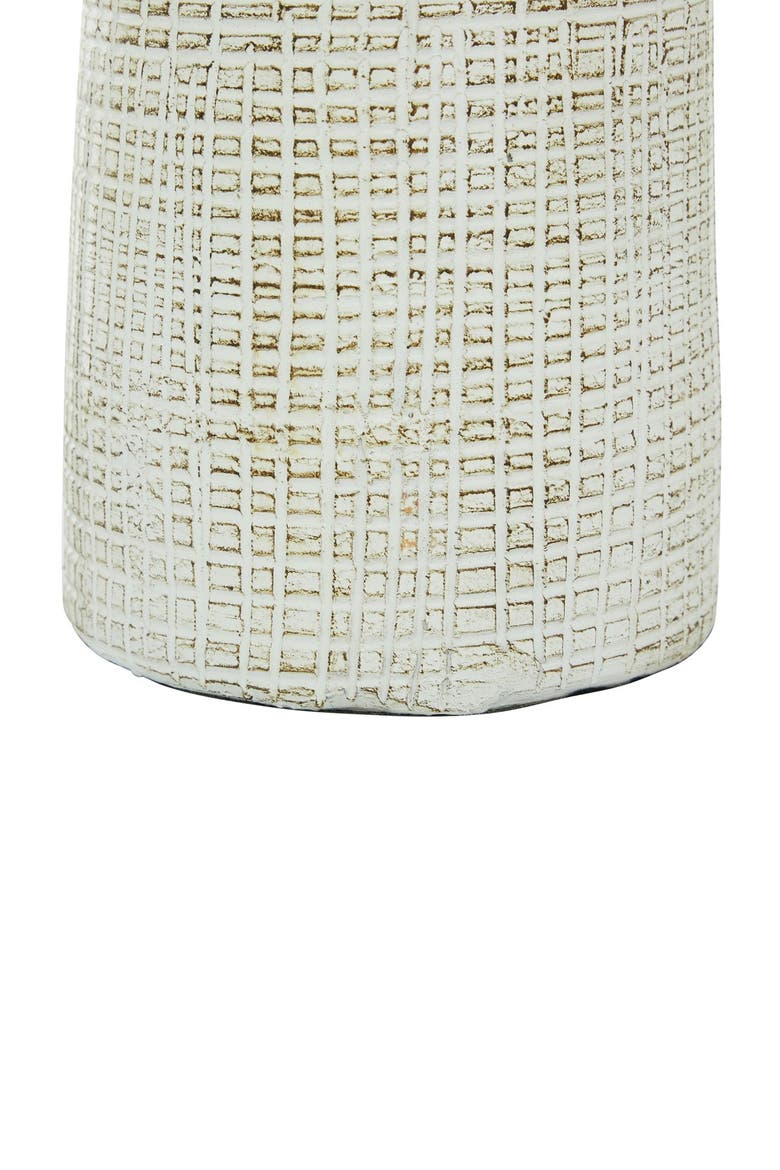 White Ceramic Carved Vase with Crosshatch Design, Alternate, color, WHITE