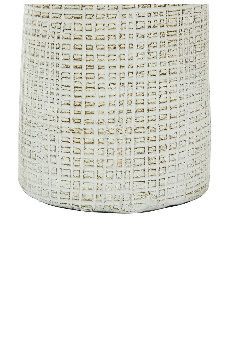 GINGER BIRCH STUDIO White Ceramic Carved Vase with Crosshatch Design, Alternate, color, 