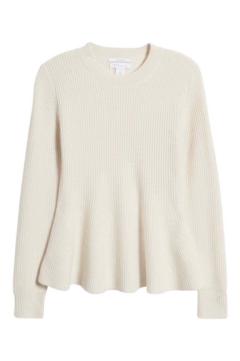 Peplum Cashmere Sweater, Alternate, color, IVORY SAND