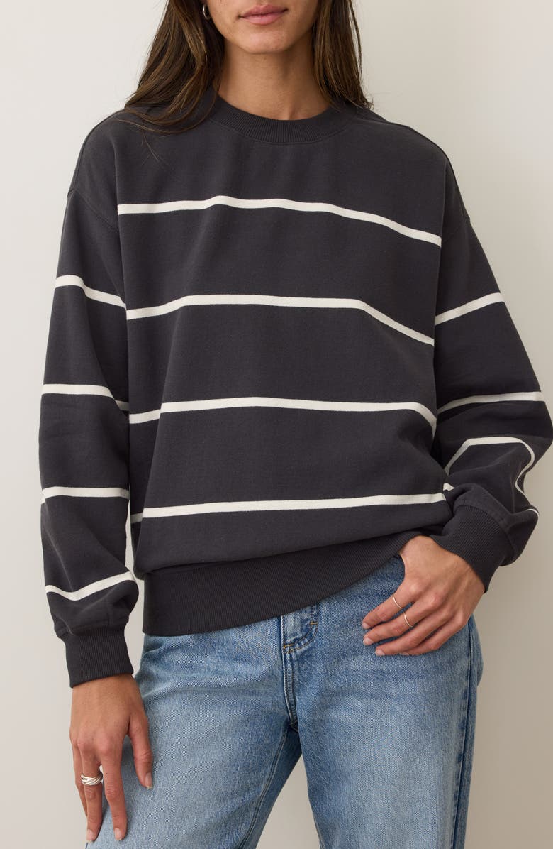 Marine Layer Cloud 9 Fleece Stripe Oversize Sweatshirt, Main, color, Black/ White Stripe
