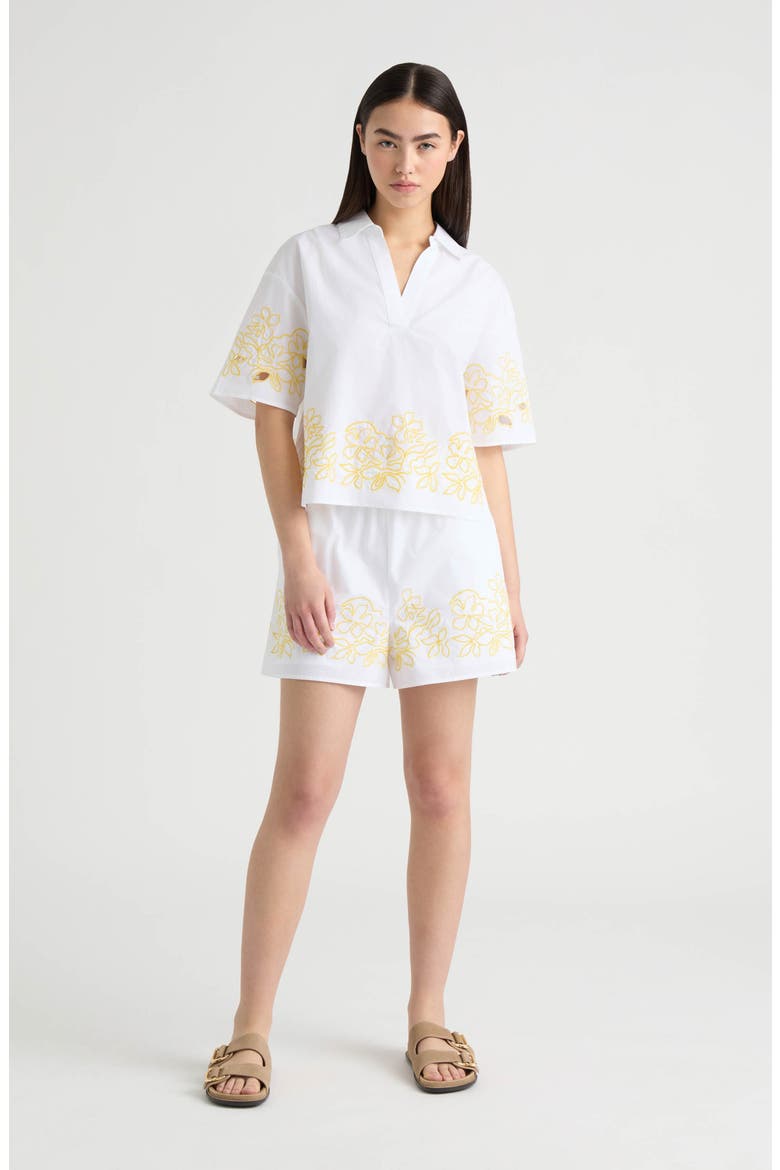 Embroidered Cotton Poplin Top, Alternate, color, WHITE/ YELLOW