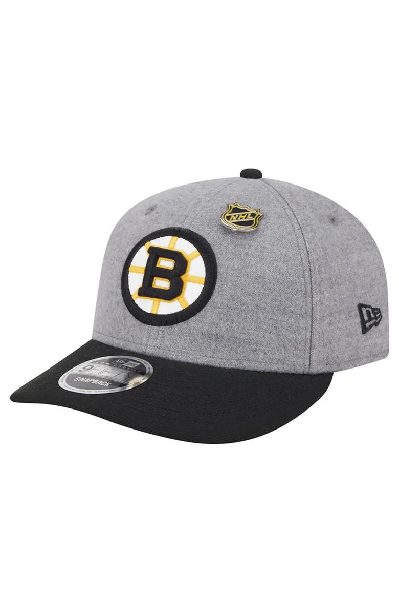 New Era Men's New Era  Gray/Black Boston Bruins Wool Pin Low Profile 9FIFTY Snapback Hat, Alternate, color, Gray