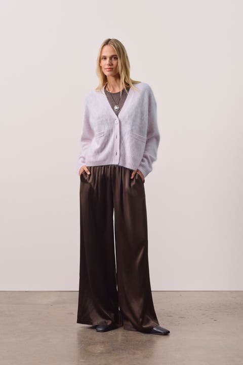 Brushed Cashmere Boxy Cardigan w/ Shell Btns