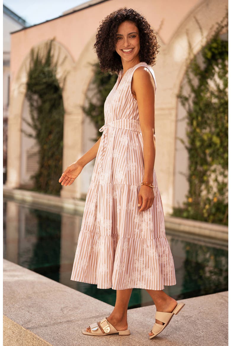 Stripe With Flower Cotton Dress, Alternate, color, Brown