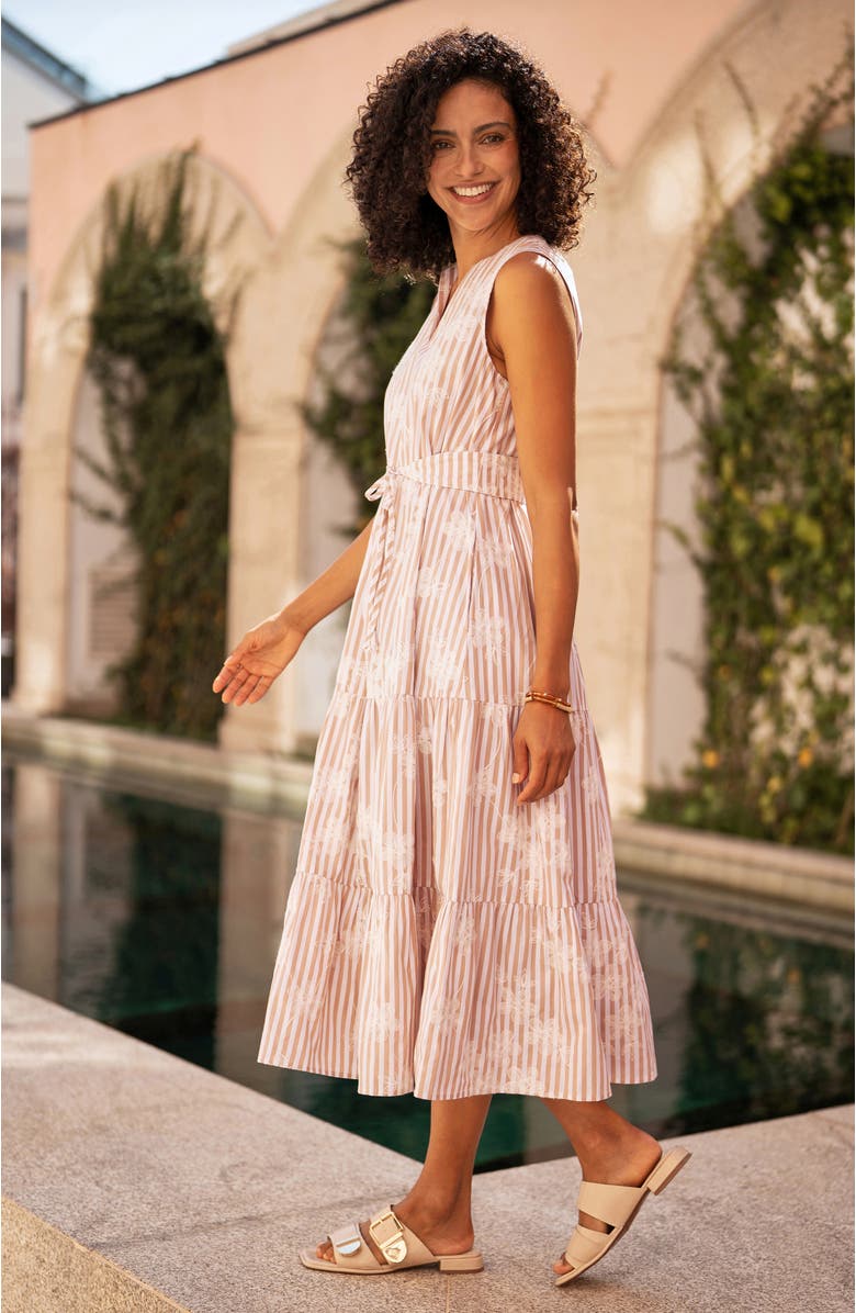 Yumi Stripe With Flower Cotton Dress, Alternate, color, Brown