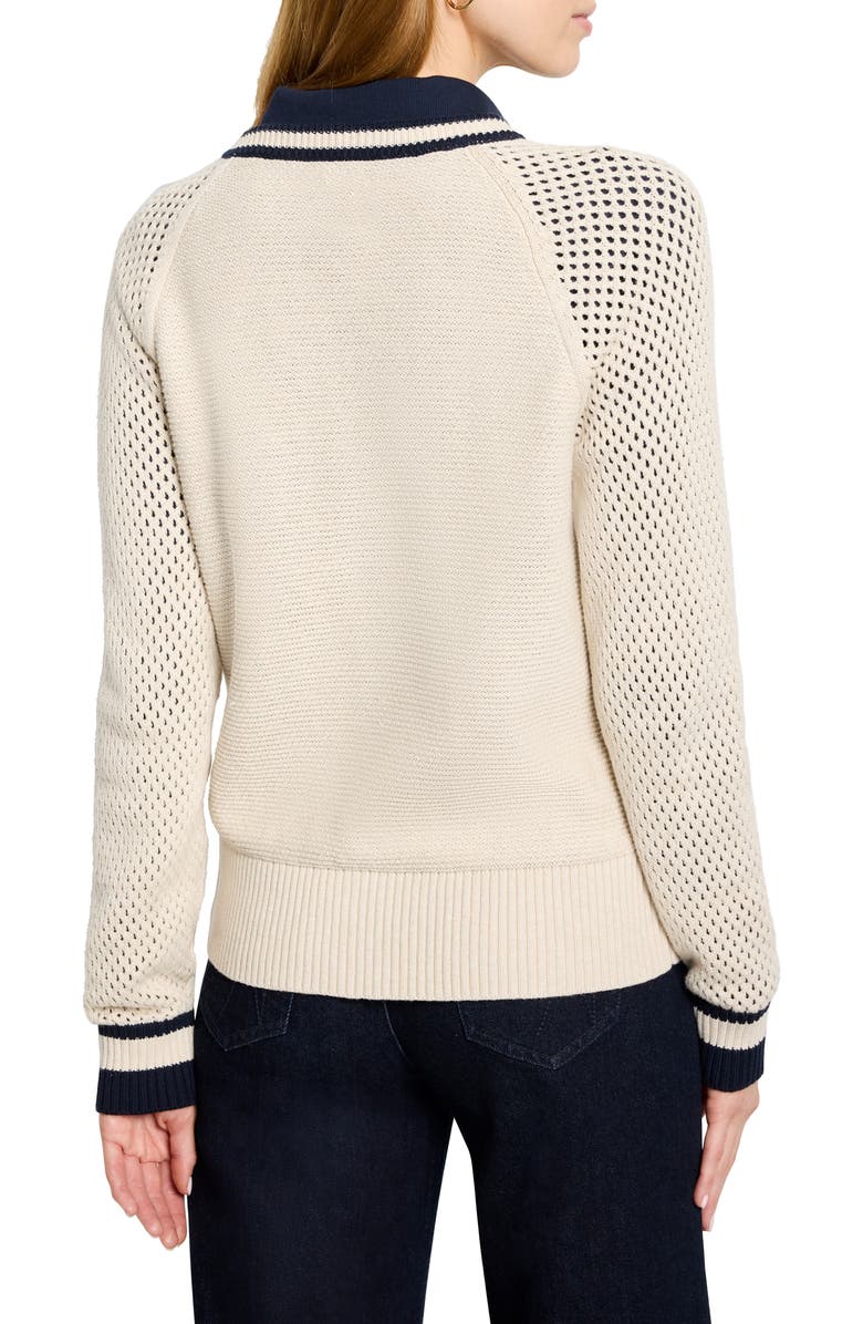 NIC+ZOE Open Stitch Front Zip Cotton Blend Cardigan, Alternate, color, Neutral Multi