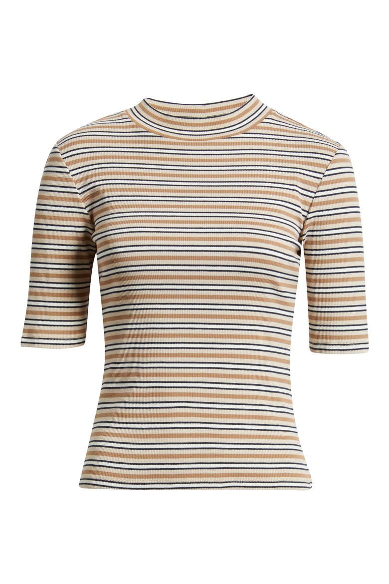 The Stripe Mock Neck Rib Top, Alternate, color, CAMEL MULTI