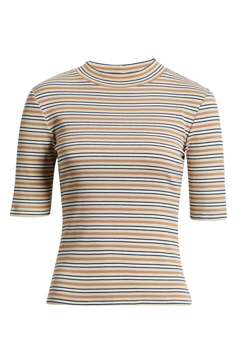 FRAME The Stripe Mock Neck Rib Top, Alternate, color, Camel Multi