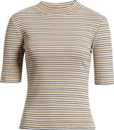FRAME The Stripe Mock Neck Rib Top