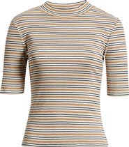 FRAME The Stripe Mock Neck Rib Top