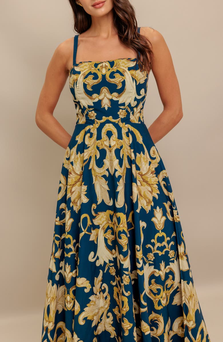 FLYING TOMATO Square Neck Midi Dress, Alternate, color, Blue