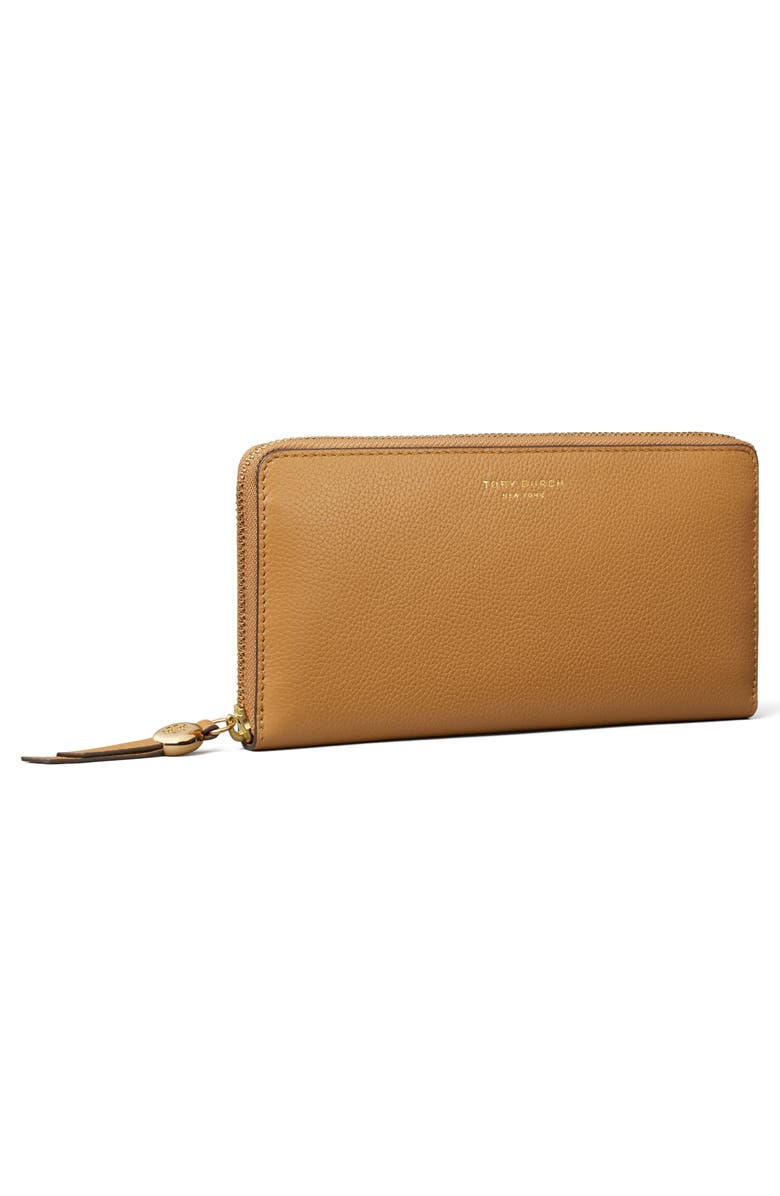 Tory Burch Romy Leather Zip Around Continental Wallet, Alternate, color, Tiramisu