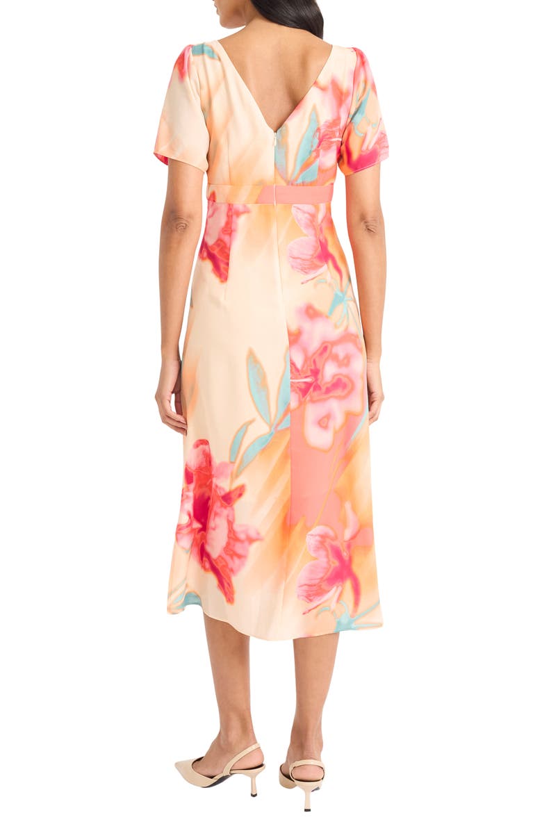 Maggy London Georgette Short Sleeve Midi Dress, Alternate, color, Cream/ Hot Coral