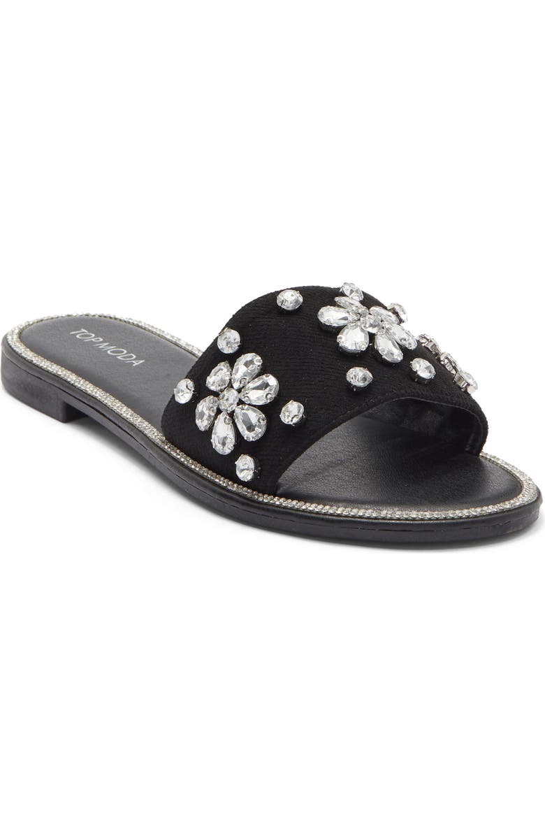 TOP MODA Paz Slide Sandal, Main, color, Black Denim