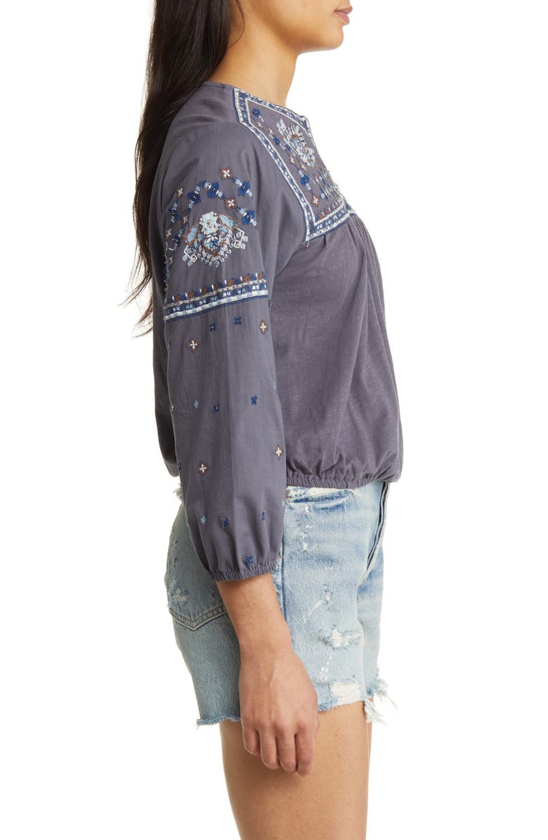 Lucky Brand Embroidered Bubble Hem Peasant Blouse, Alternate, color,
