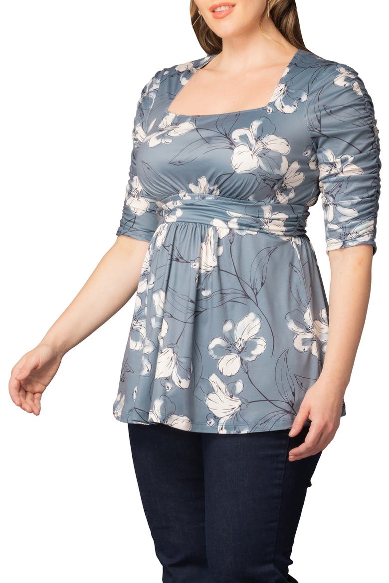 Solstice Ruched Sleeve Top, Alternate, color, GREY LILY PRINT