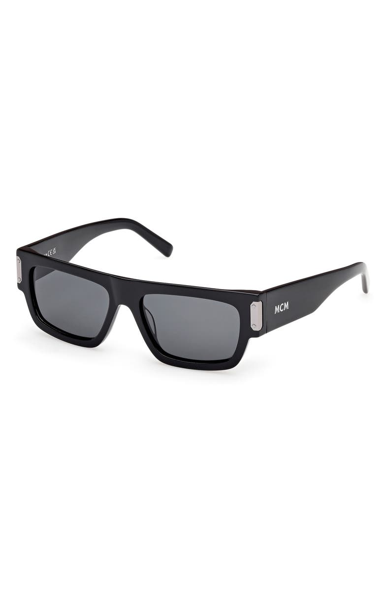 MCM 54mm Polarized Rectangular Sunglasses, Alternate, color, Shiny Black / Smoke