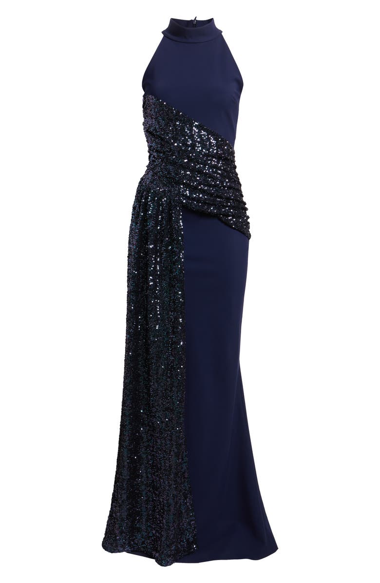 Chiara Boni La Petite Robe Virgo Sequin Drape Mermaid Gown, Alternate, color, Blue Notte
