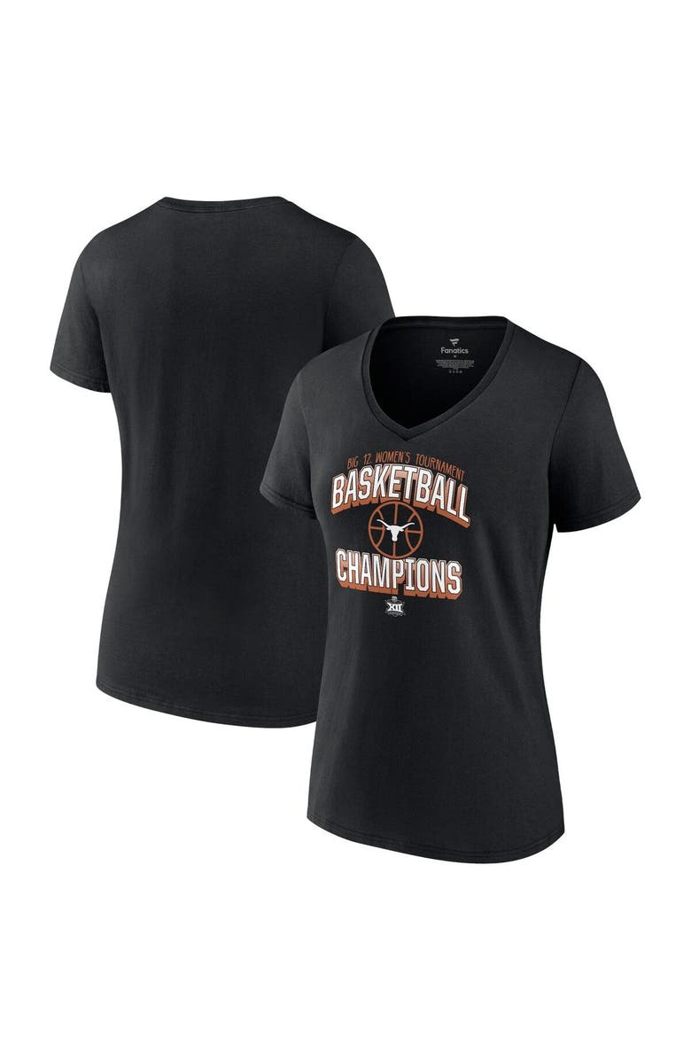 FANATICS Women's Fanatics Branded Black Texas Longhorns 2022 Big 12 Women's Basketball Conference Tournament Champions V-Neck T-Shirt, Alternate, color,