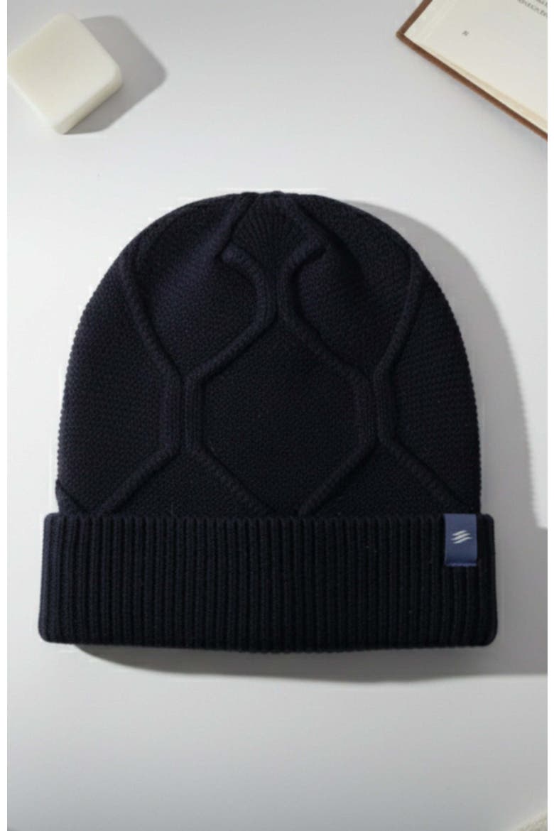 The Softest Ultra cozy Yak Yarn with Diamond Cable Knit Beanie, Alternate, color, Navy