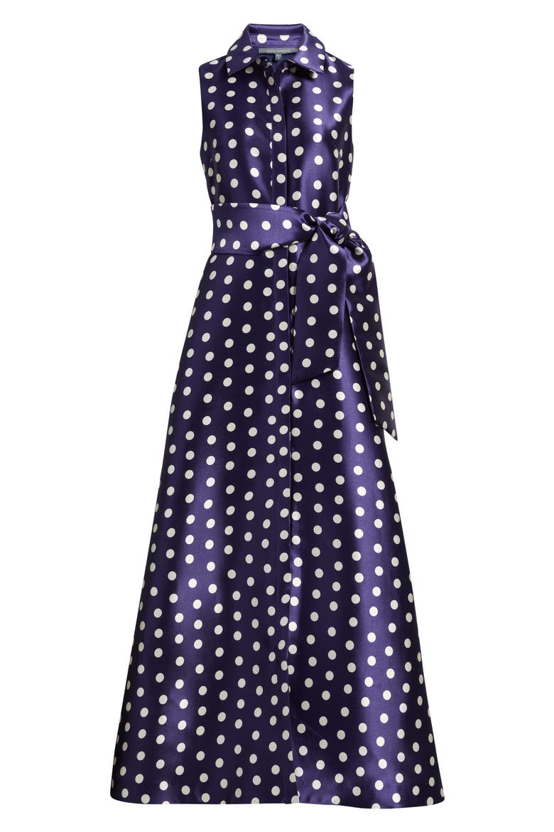 Dot Sleeveless Gown, Alternate, color, NAVY MULTI
