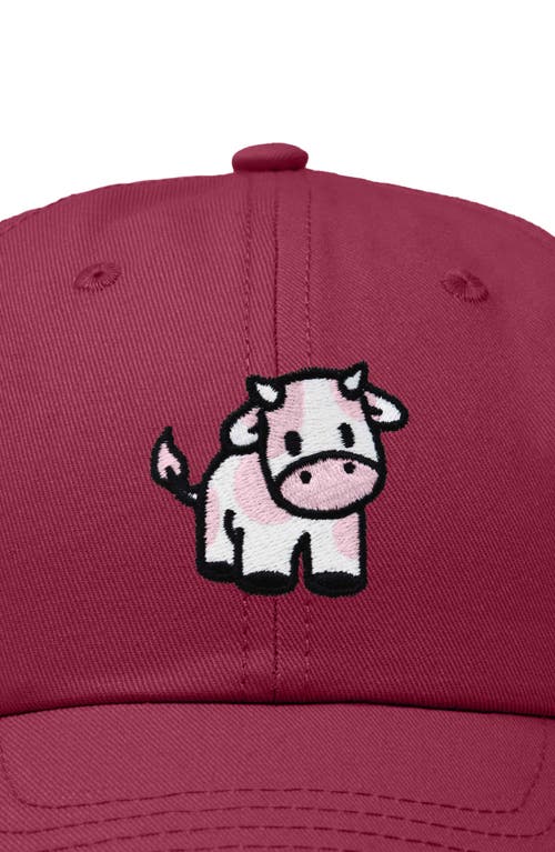 Shop Dalix Strawberry Cow Embroidered Cap In Maroon