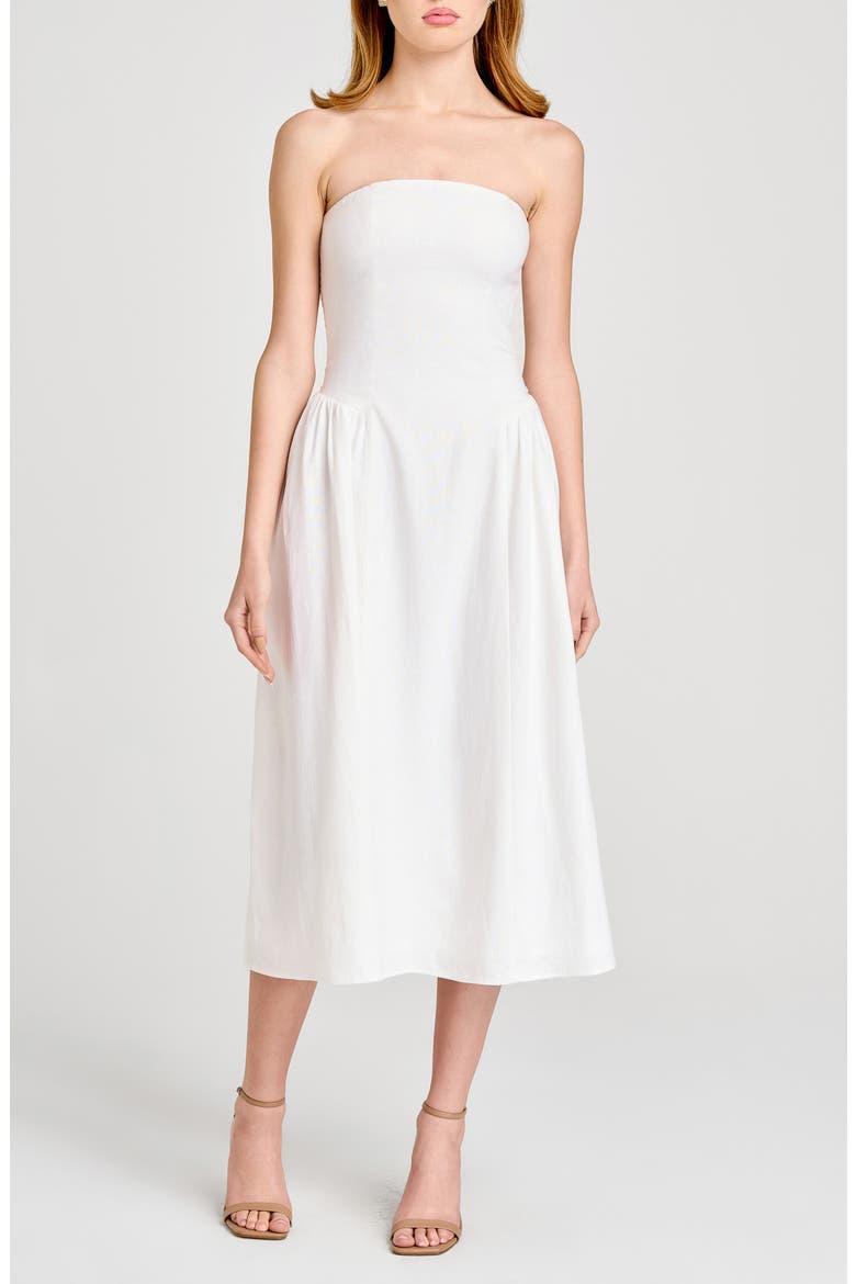 Giulia Strapless Linen Blend Midi Sundress, Main, color, IVORY