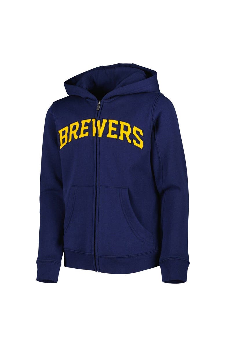 Outerstuff Youth Navy Milwaukee Brewers Wordmark Full-Zip Fleece Hoodie, Alternate, color, Navy