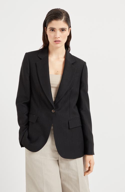 Brunello Cucinelli Linen Fluid Jacket With Shiny Details In Black