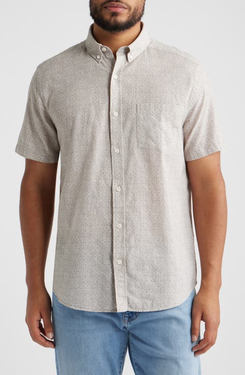 Hampton Geo Print Short Sleeve Stretch Cotton Button-Down Shirt