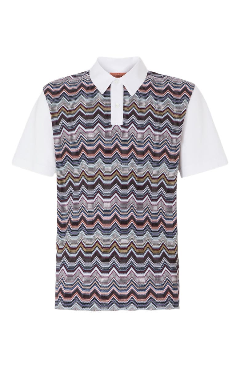 Missoni Short Sleeve Polo With Geometric Zigzag Pattern, Alternate, color, Multicoloured