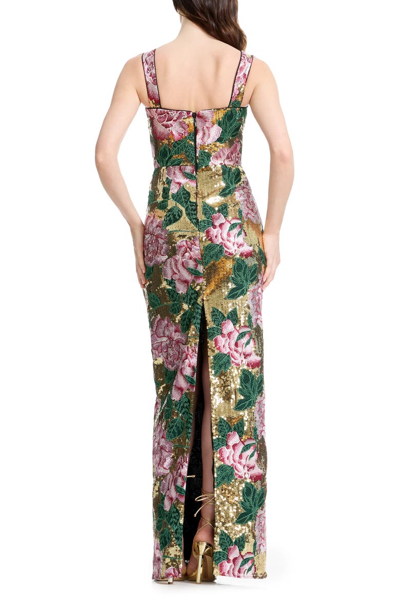 Reese Embroidered Floral Sequin Sheath Gown, Alternate, color, GOLD MULTI