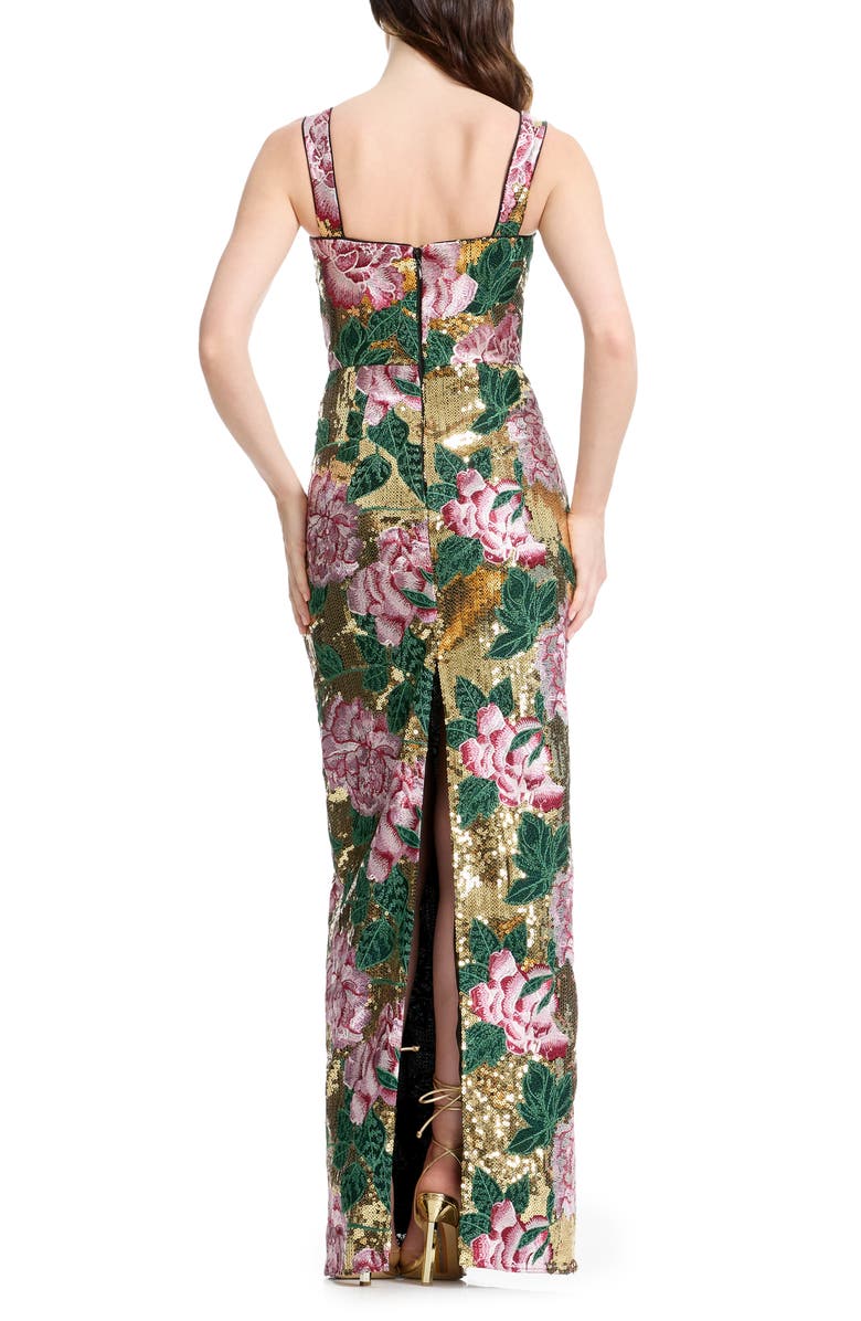 Dress the Population Reese Embroidered Floral Sequin Sheath Gown, Alternate, color, Gold Multi