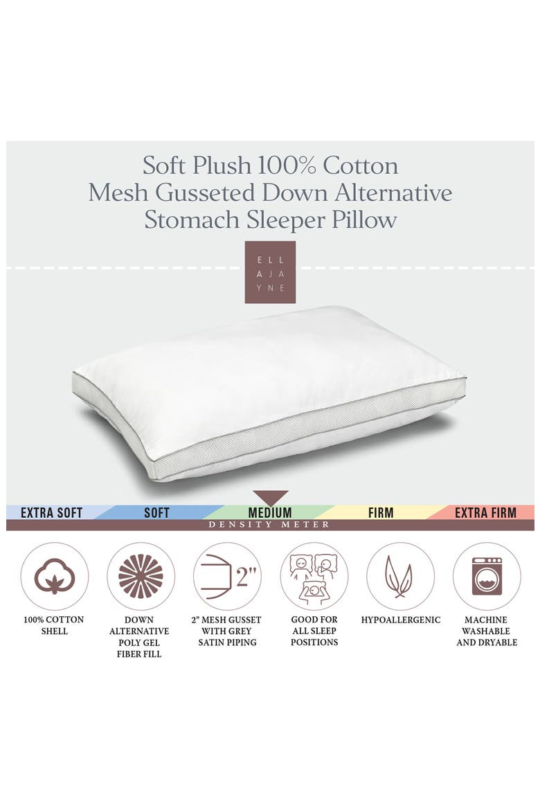 Mesh Gusseted Cotton Pillow, Alternate, color, WHITE
