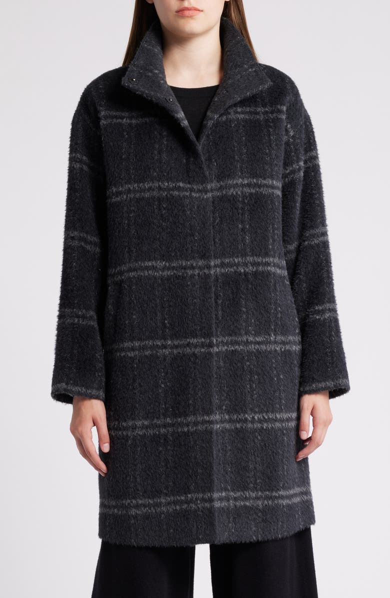 Eileen Fisher High Collar Long Coat, Alternate, color,