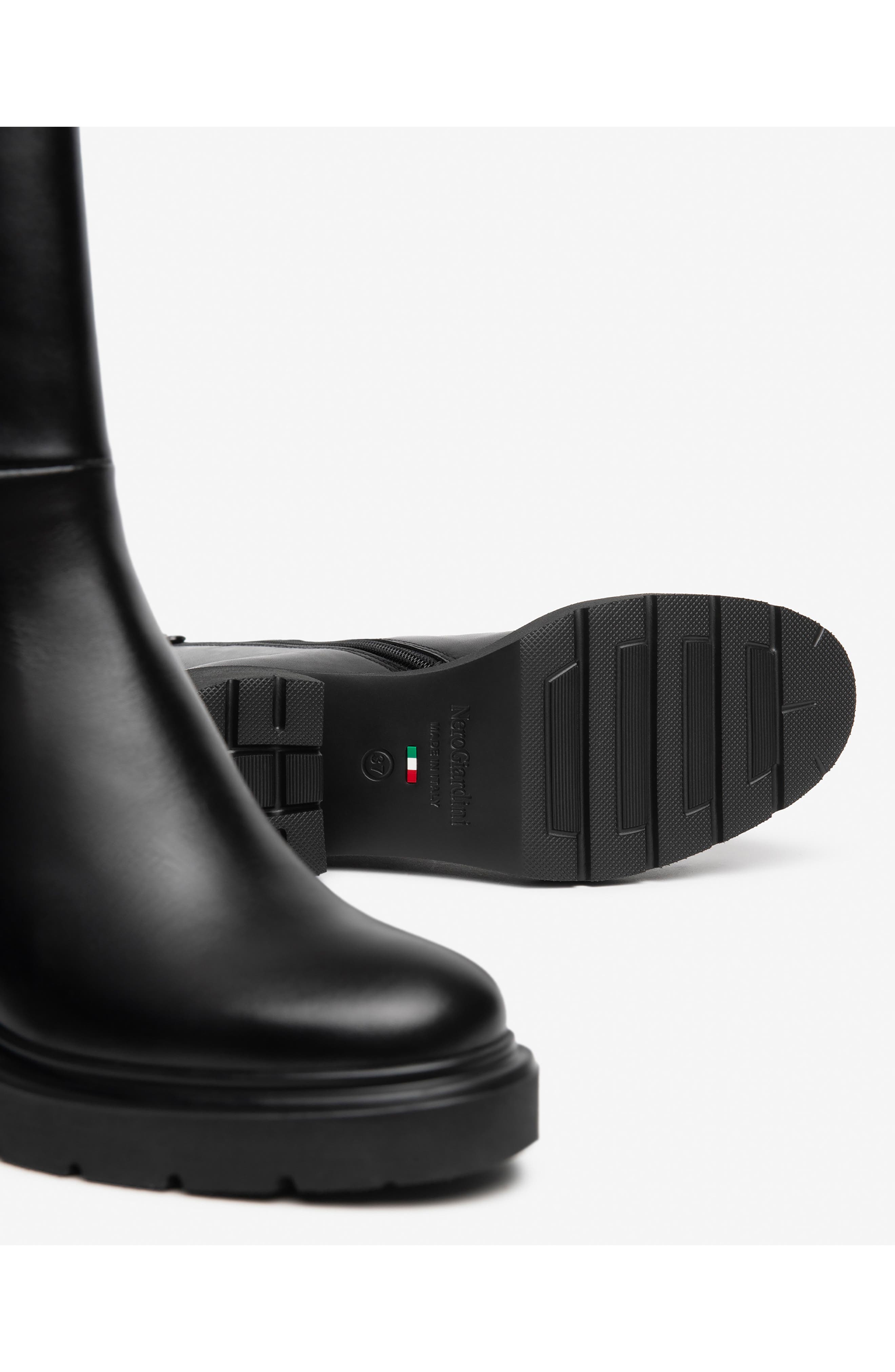 Stretch Leather Bootie, Alternate, color, BLACK