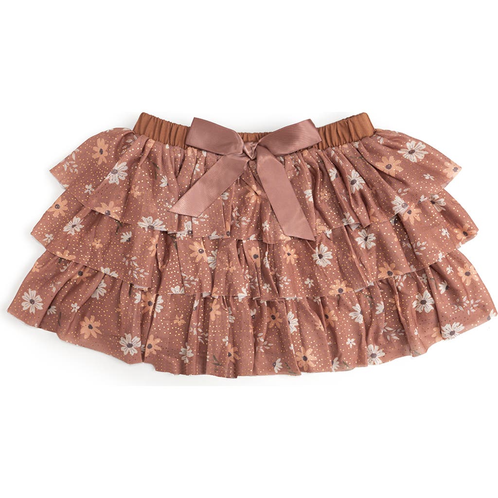 Sweet Wink Ditsy Fall Floral Printed Tiered Tutu In Brown