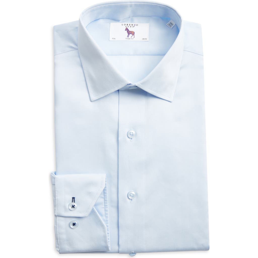 Lorenzo Uomo Trim Fit Light Blue Cotton Herringbone Dress Shirt