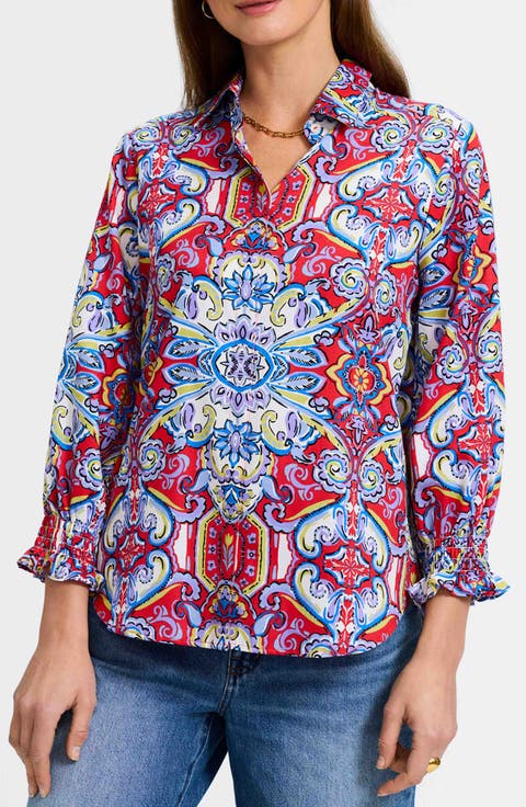 Olivia Smocked Cuff Cotton Shirt