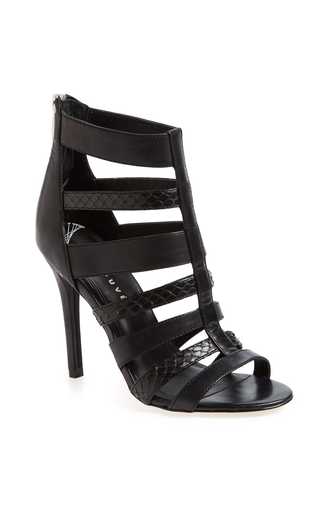 'Trina' Cage Sandal, Main, color, BLACK