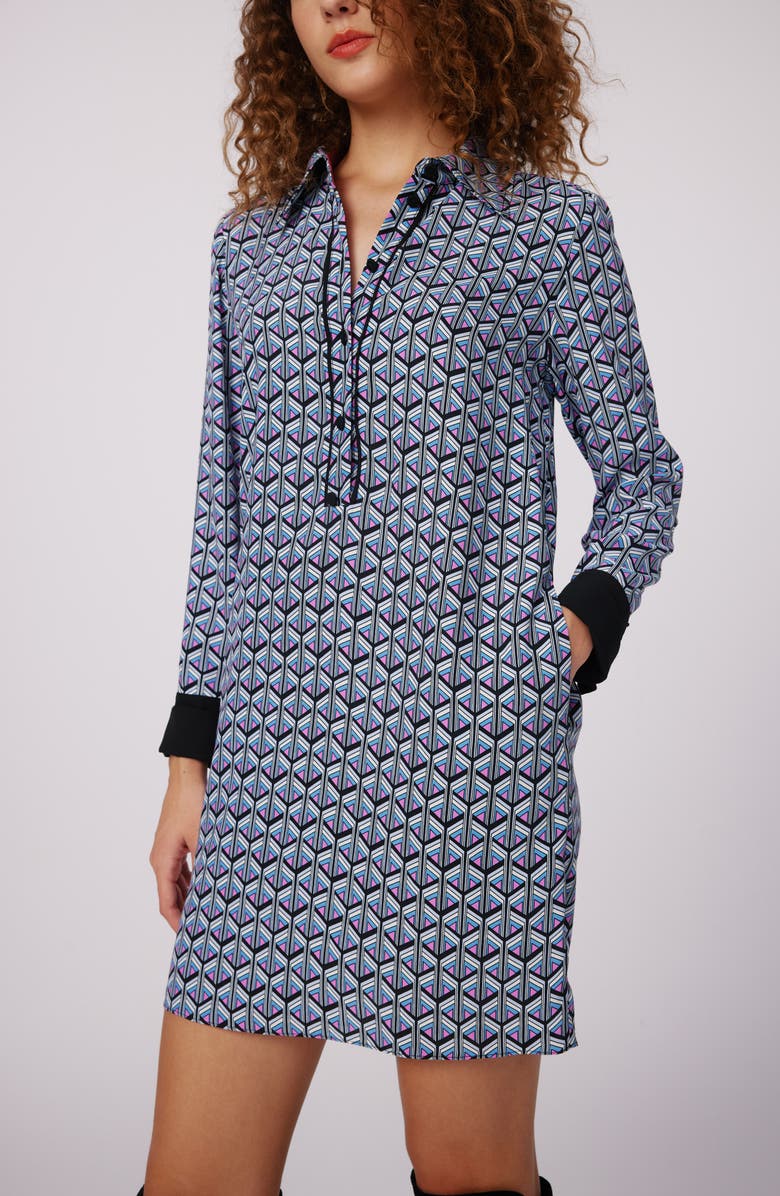 DVF Tamina Geo Print Long Sleeve Shirtdress, Alternate, color,