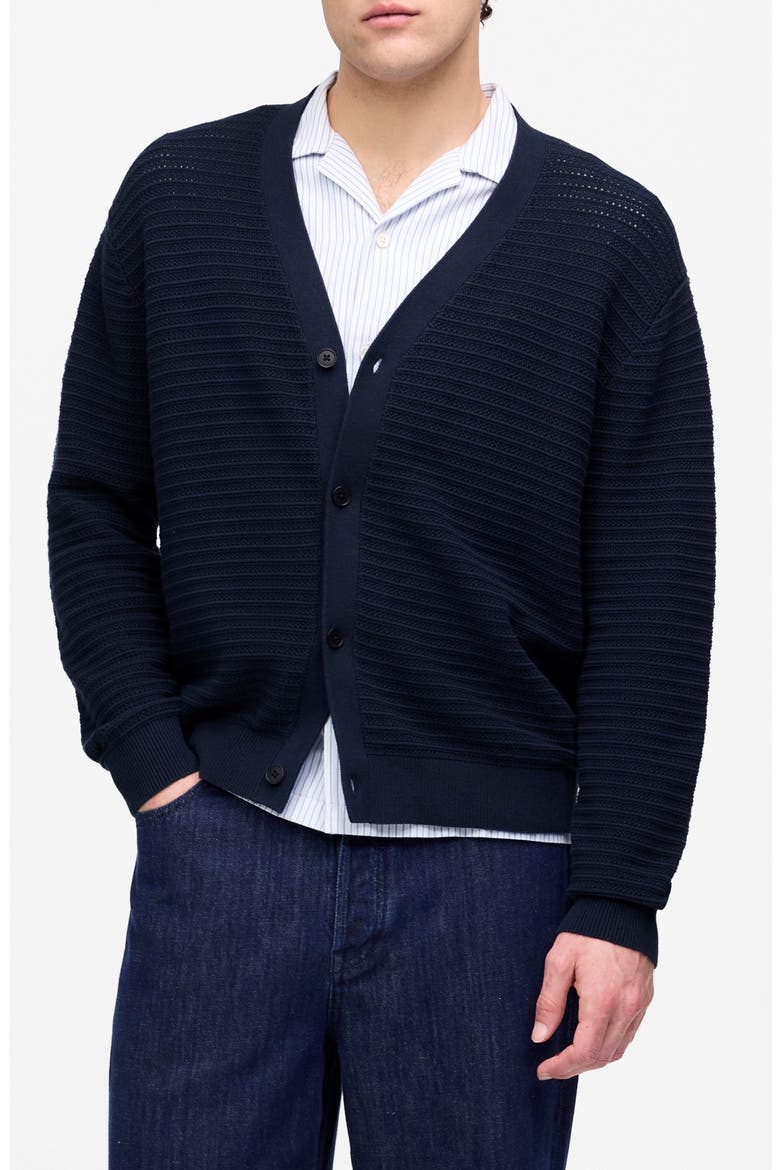 Open Stitch Cotton Cardigan, Main, color, DARK NAVY