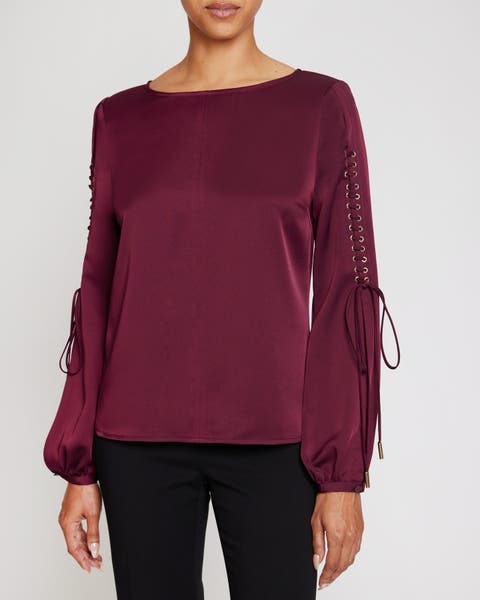 Livi Long Sleeve Top with Grommet Detail in Smooth Crepe